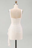 Square Neck Bodycon Mini White Dress with Ruffles