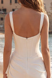 Square Neck Bodycon Mini White Dress with Ruffles