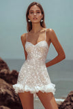 Sparkly Bodycon Ruffled Mini White Dress