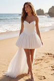 A Line Ruched Strapless Mini White Dress