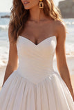 A Line Ruched Strapless Mini White Dress