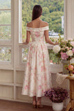 White Floral Off the Shoulder A Line Wedding Guest Dress