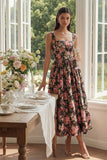 Pink Floral A Line Pleated Wedding Guest Dress