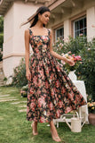 Pink Floral A Line Pleated Wedding Guest Dress