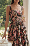 Pink Floral A Line Pleated Wedding Guest Dress