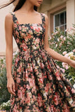 Pink Floral A Line Pleated Wedding Guest Dress