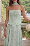 3 Piece Strapless Corset Dusty Sage Floral Wedding Guest Dress