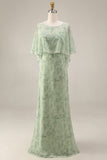 2 Piece A Line Dusty Sage Floral Wedding Guest Dress