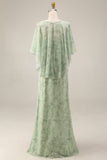 2 Piece A Line Dusty Sage Floral Wedding Guest Dress