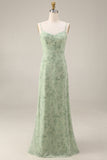 2 Piece A Line Dusty Sage Floral Wedding Guest Dress