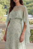 2 Piece A Line Dusty Sage Floral Wedding Guest Dress