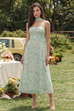 Floral 2 Piece A Line Dusty Sage Wedding Guest Dress