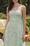 Floral 2 Piece A Line Dusty Sage Wedding Guest Dress