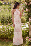 Halter Mermaid White Floral Cut Out Wedding Guest Dress