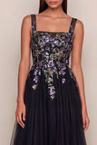 Black Appliqued Sequin Tulle A Line Wedding Guest Dress