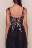 Black Appliqued Sequin Tulle A Line Wedding Guest Dress