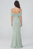 Floral Mermaid Off the Shoulder Dusty Sage Wedding Guest Dress