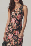One Shoulder Pink Floral Maxi Wedding Guest Dress