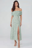 Off the Shoulder Floral A Line Dusty Sage Wedding Guest Dress