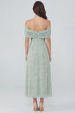 Off the Shoulder Floral A Line Dusty Sage Wedding Guest Dress