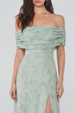 Off the Shoulder Floral A Line Dusty Sage Wedding Guest Dress