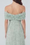 Off the Shoulder Floral A Line Dusty Sage Wedding Guest Dress