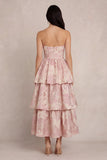 Tiered Strapless Blush Floral Brocade Wedding Guest Dress