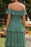 Off the Shoulder Tiered Eucalyptus Ruffled Wedding Guest Dress