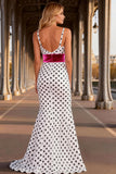 Black and White Polka Dot Mermaid Maxi Prom Dress