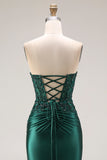 Strapless Royal Blue Mermaid Beaded Sequin Prom Dress