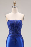 Strapless Royal Blue Mermaid Beaded Sequin Prom Dress
