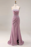 Gillter Strapless Mermaid Ruched Dusty Plum Prom Dress