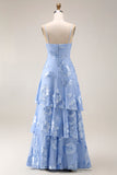 Tiered Appliqued Yellow Maxi Prom Dress