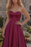 Strapless A Line Satin Fuchsia Maxi Prom Dress