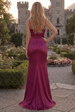 Burgundy Mermaid Satin Cowl Neck Maxi Prom Dress