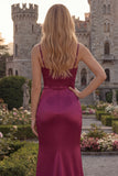 Burgundy Mermaid Satin Cowl Neck Maxi Prom Dress