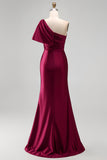 One Shoulder Mermaid Blush Ruched Prom Dress with Slit