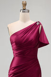 One Shoulder Mermaid Blush Ruched Prom Dress with Slit