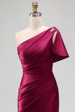 One Shoulder Mermaid Blush Ruched Prom Dress with Slit
