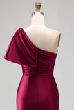 One Shoulder Mermaid Blush Ruched Prom Dress with Slit