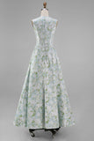 Blue Floral A Line Wedding Guest Dress with Pockets