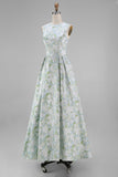 Blue Floral A Line Wedding Guest Dress with Pockets