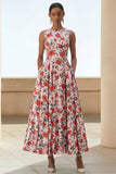 A Line Pink Floral Wedding Guest Dress with Pockets