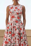 A Line Pink Floral Wedding Guest Dress with Pockets