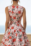 A Line Pink Floral Wedding Guest Dress with Pockets