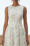 Light Green Floral A Line Wedding Guest Dress with Pockets