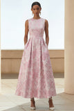 Floral Pink Brocade A Line Wedding Guest Dress with Pockets