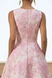 Floral Pink Brocade A Line Wedding Guest Dress with Pockets