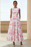 Floral White A Line Wedding Guest Dress with Pockets