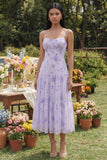Floral Lilac A Line Wedding Guest Dress with Ruffles